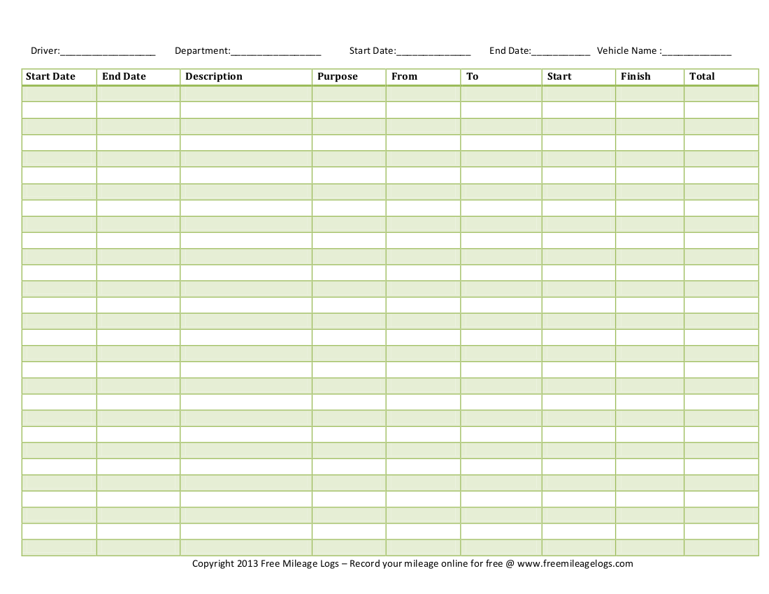 Free Mileage Chart